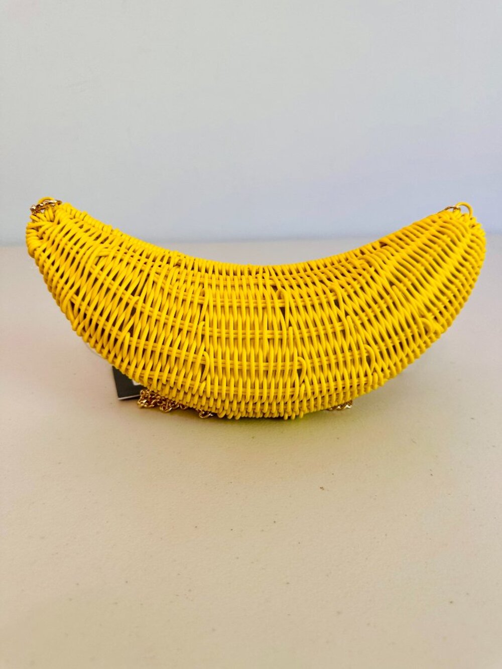 HAUTE HIPPIE YELLOW BANANA WICKER BASKET CLUTCH CROSSBODY BAG